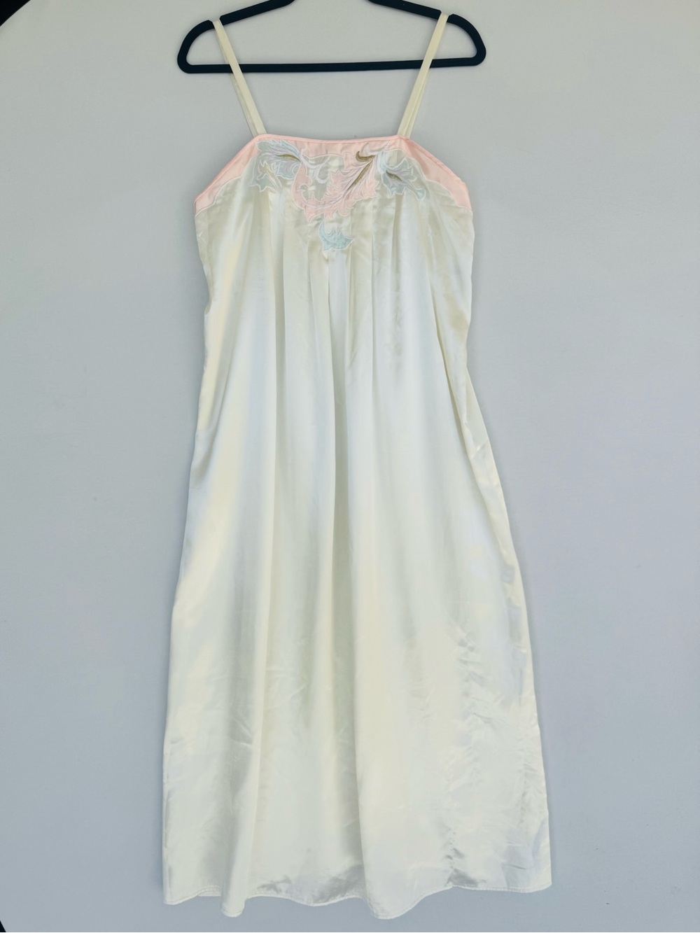 Vintage Natori Ivory Satin Chemeise with Pink Lace Accents